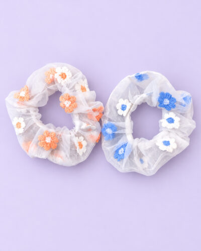 Scrunchies από Οργάντζα με Κεντημένα Λουλούδια