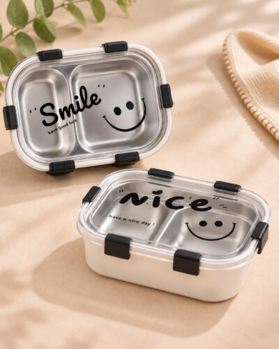Lunch Box από Ανοξείδωτο Ατσάλι με Μαχαιροπίρουνα – "Smile" & "Nice"